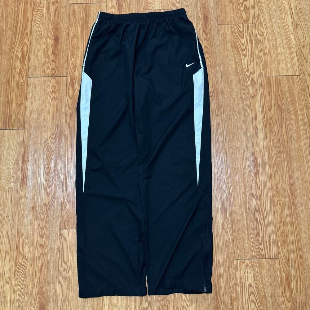 Nike Men's Track Pants Large Black White Wide Leg Y2K Striped Baggy